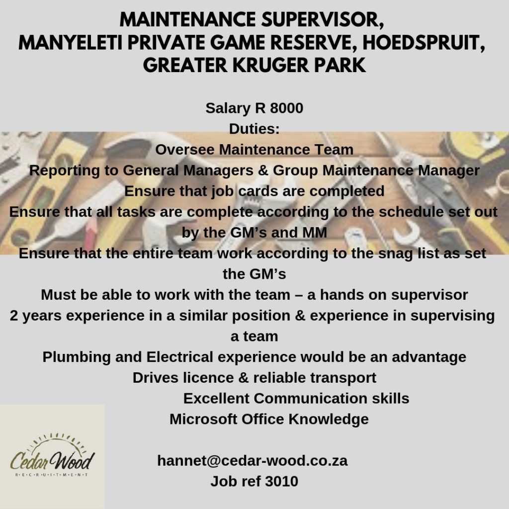 maintenance-supervisor-for-a-property-in-manyeleti-private-game-reserve
